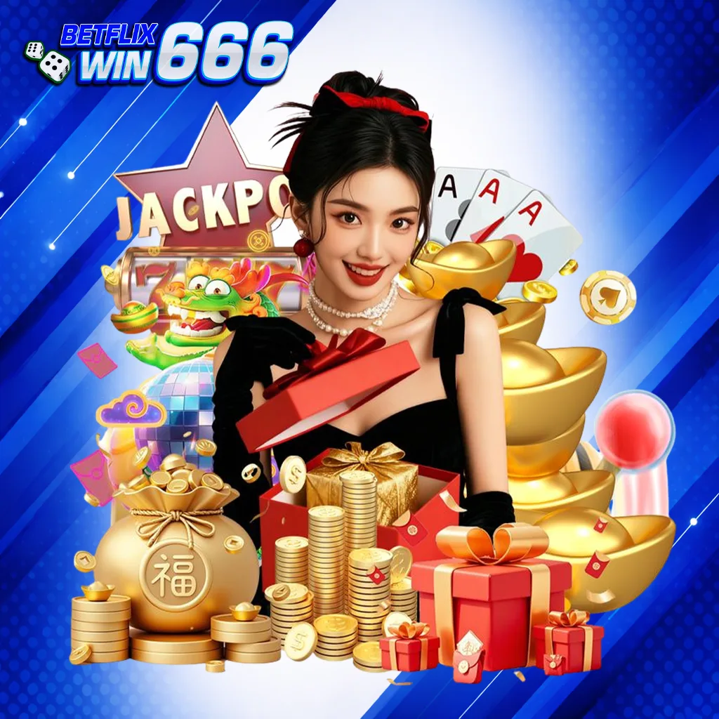 แบนเนอร์ betflixwin666 แจ็คพอต โบนัสใหญ่ พร้อมเหรียญทองและของขวัญ คาสิโนออนไลน์ ปี 2026